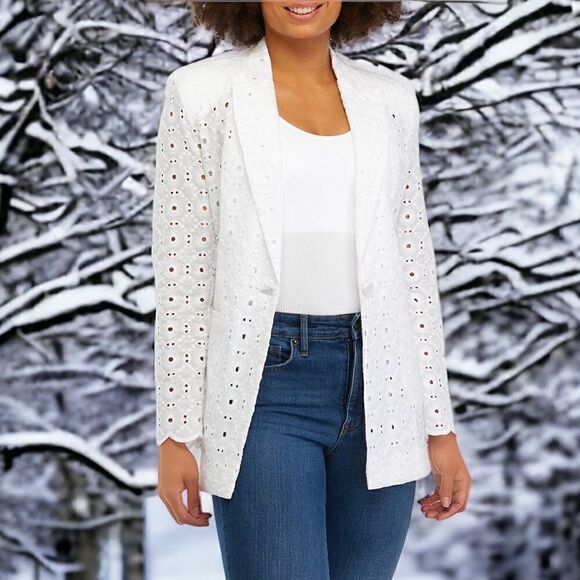 Industry Lapel Collar Long Sleeve One Button Closure Eyelet Lace Jacket Size 6 - Picture 13 of 14